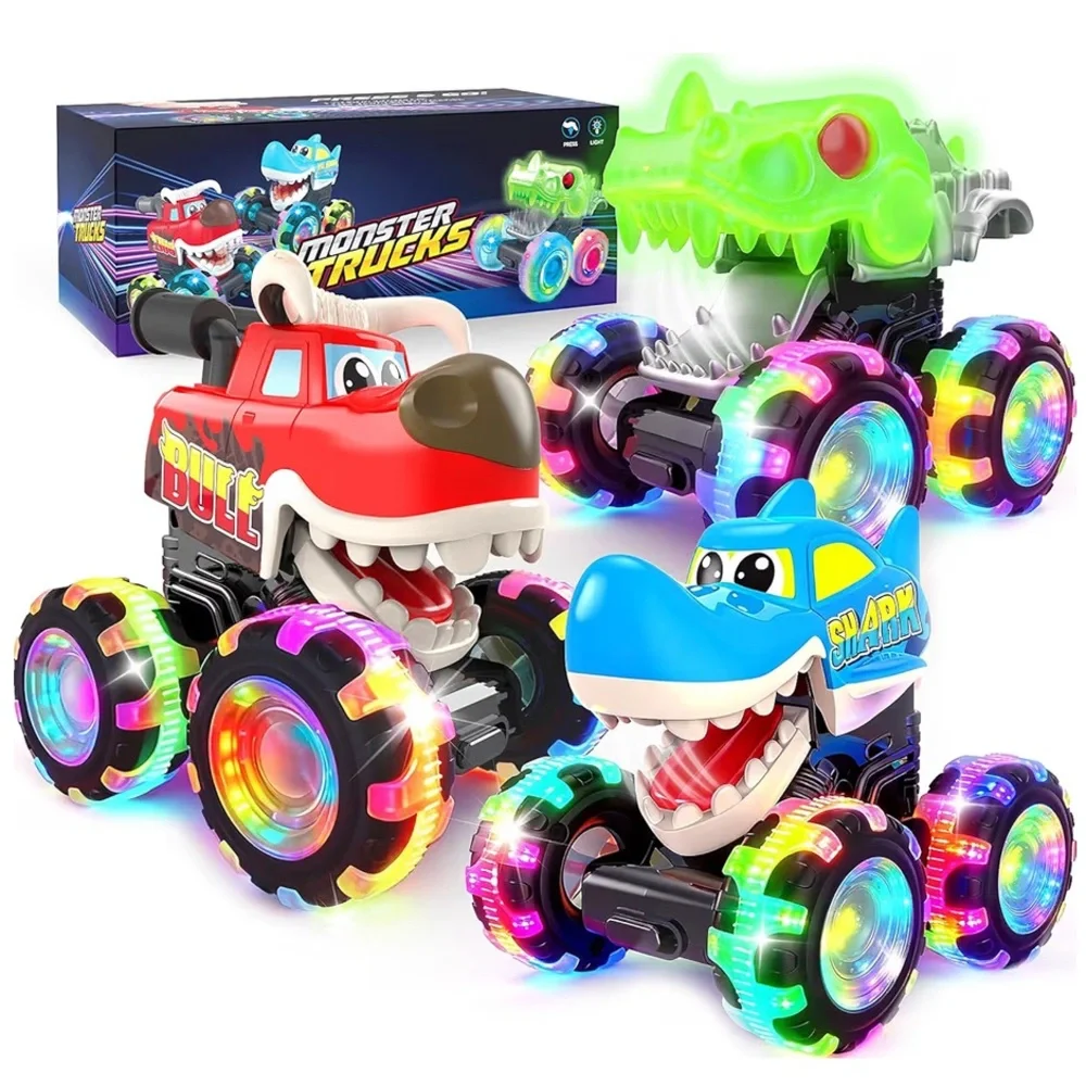 Monster Truck Toys, 3 Pack Light Up Cars for Toddlers